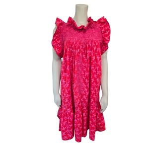 Mi Golondrina Womens XL Mexico Embroidered Ruffle Tiered Dress Pink Floral